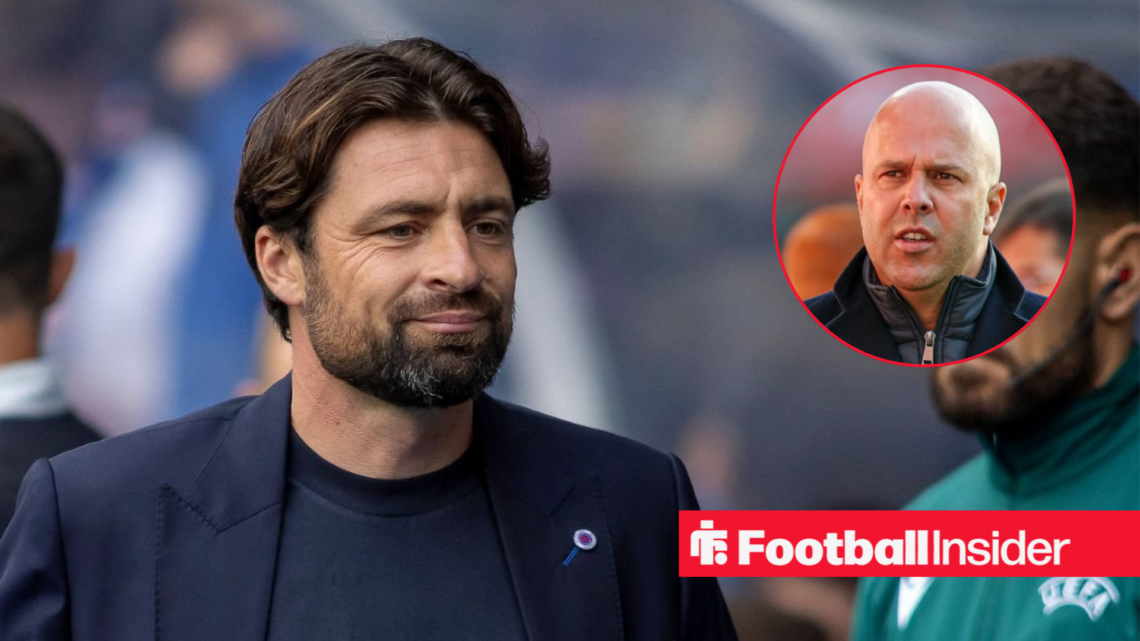 Russell Martin on the sidelines for Rangers, with Arne Slot in a circular inset