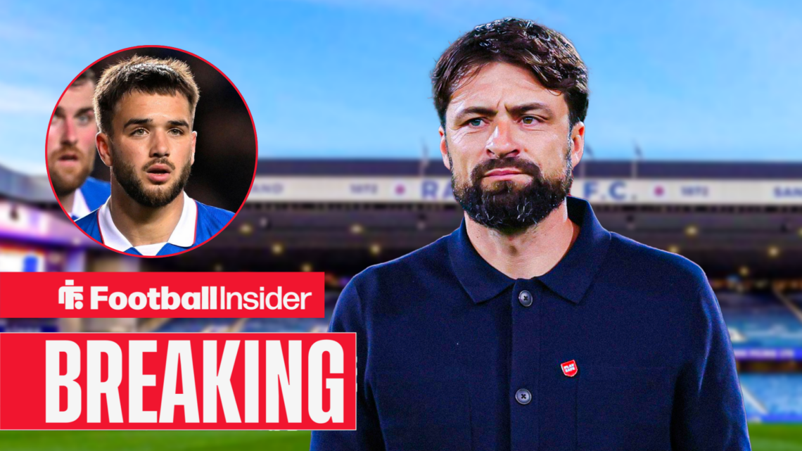Russell Martin at Ibrox, with Nicolas Raskin in a circular inset