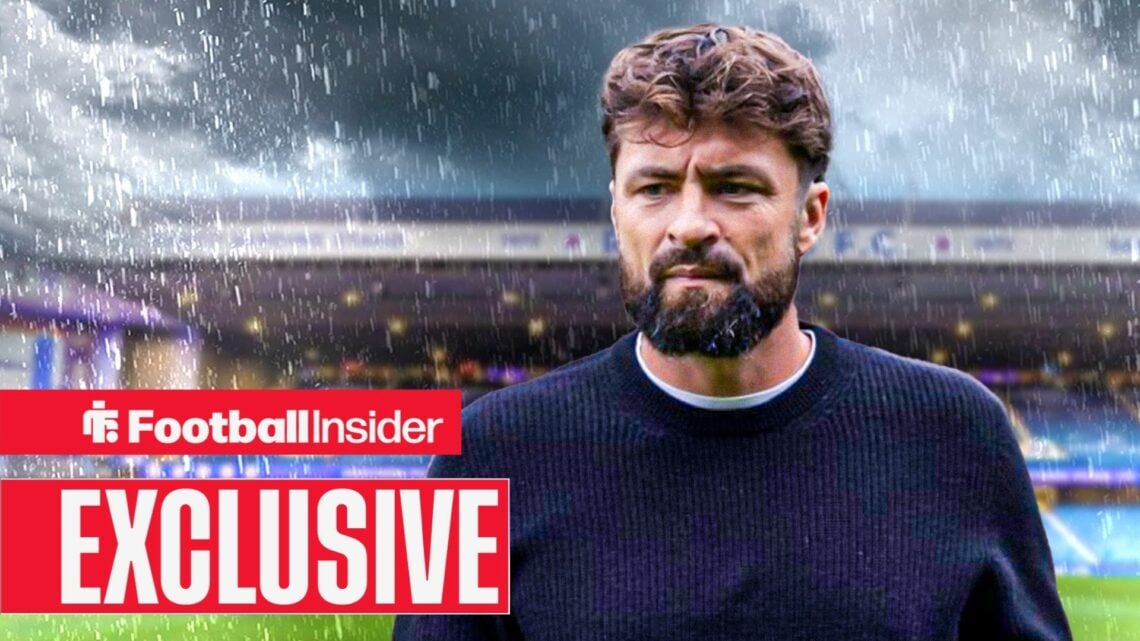 Rangers boss Russell Martin in the rain at Ibrox
