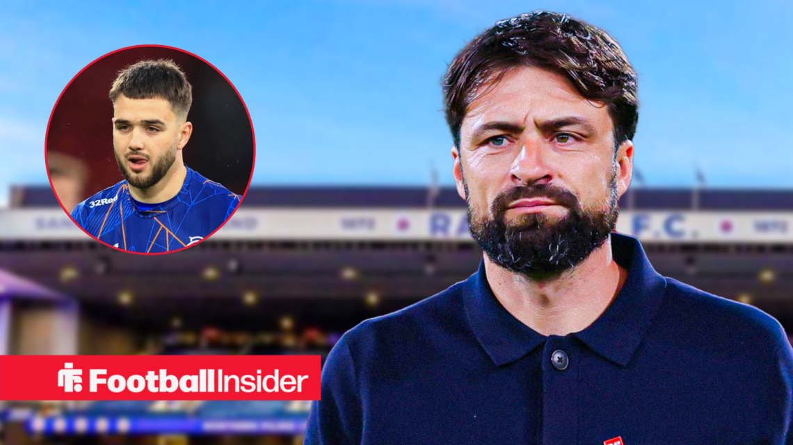 Russell Martin in Ibrox stadiium with Nico Raskin inset