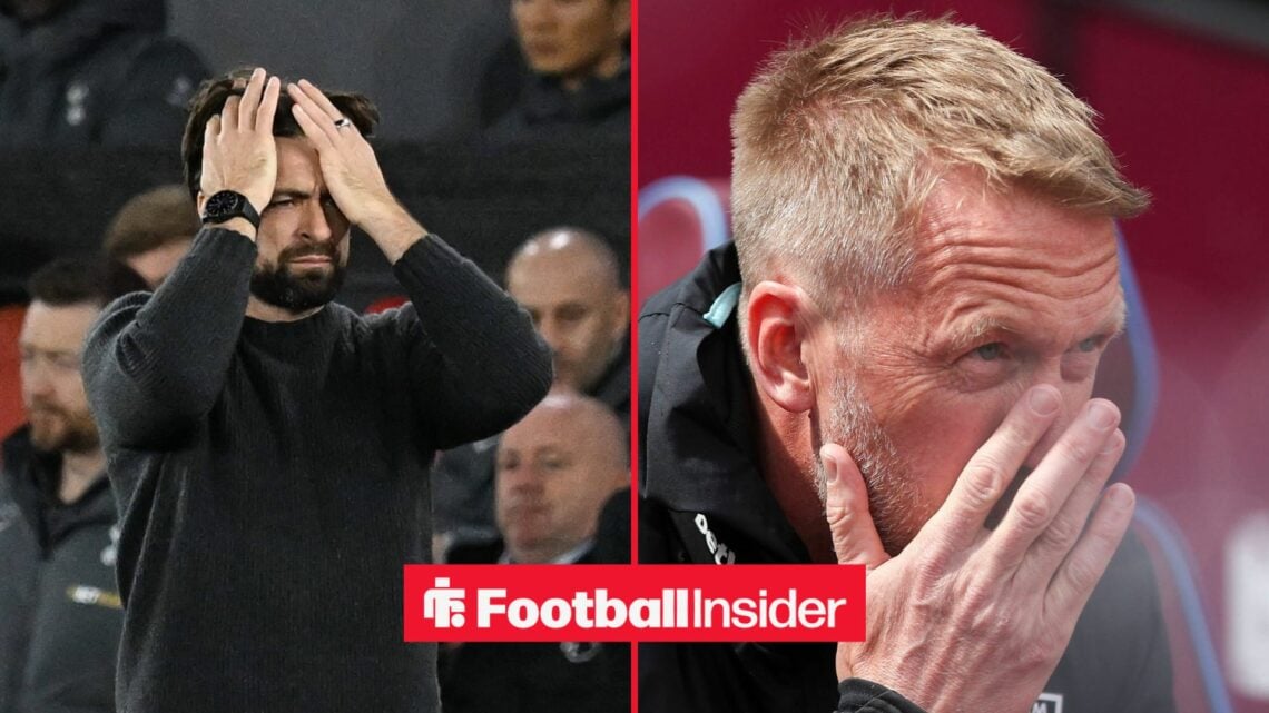 Russell Martin with his head in his hands next to Graham Potter with his hand over his face