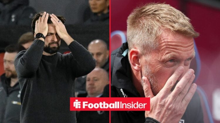 Russell Martin with his head in his hands next to Graham Potter with his hand over his face