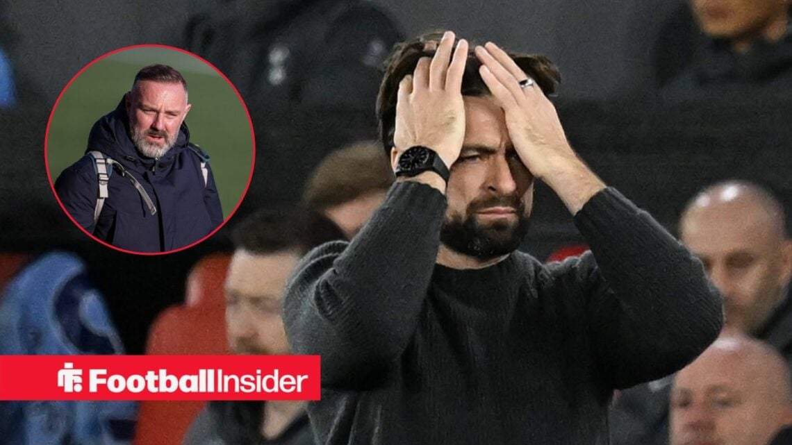 Russell Martin in a black jumper with his head in his hands and Kris Boyd in inset