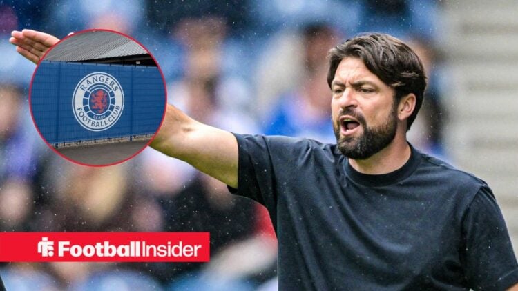 Russell Martin shouting and Ranger's training ground in inset