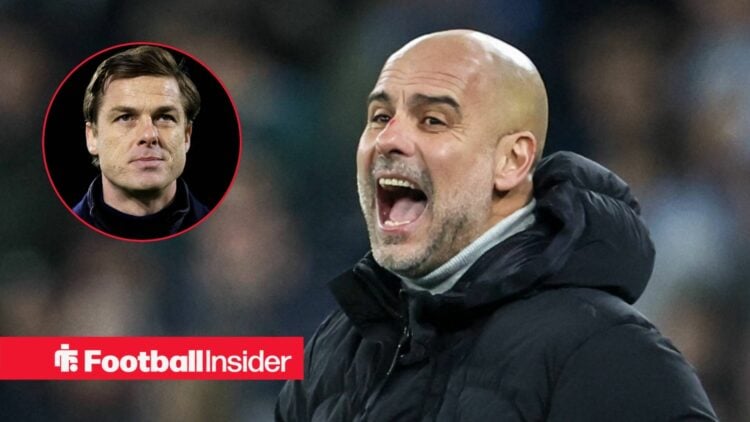 A headshot of Scott Parker alongside an image of Man City boss Pep Guardiola