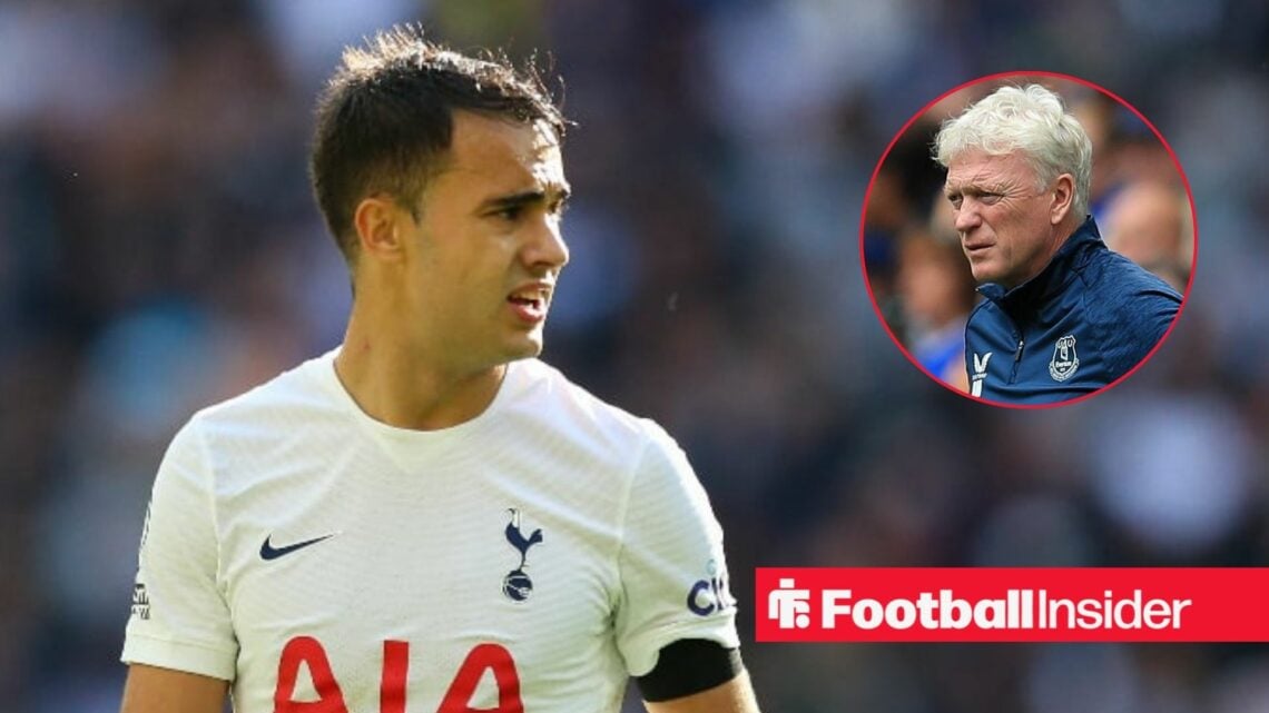 Sergio Reguilon in action for Tottenham, with David Moyes in a circular inset