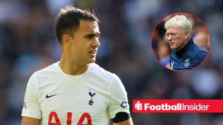 Sergio Reguilon in action for Tottenham, with David Moyes in a circular inset