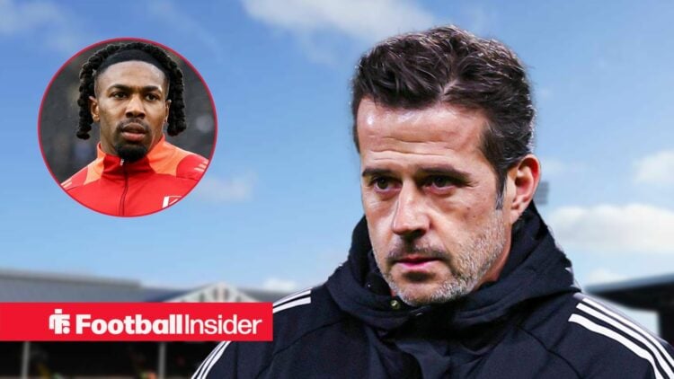 Marco Silva looks at a circular inset of Adama Traore