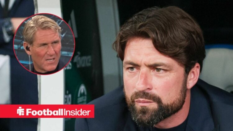Simon Jordan looking annoyed on the left with a stern Russell Martin on the right