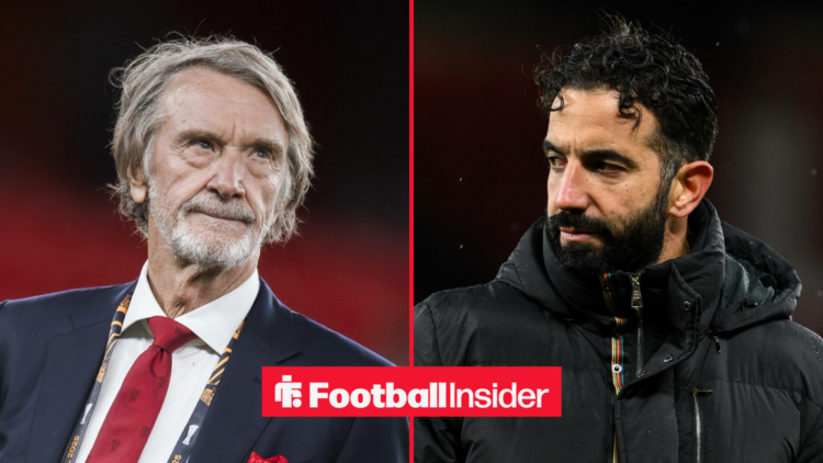 Sir Jim Ratcliffe looking frustrated, with Ruben Amorim annoyed
