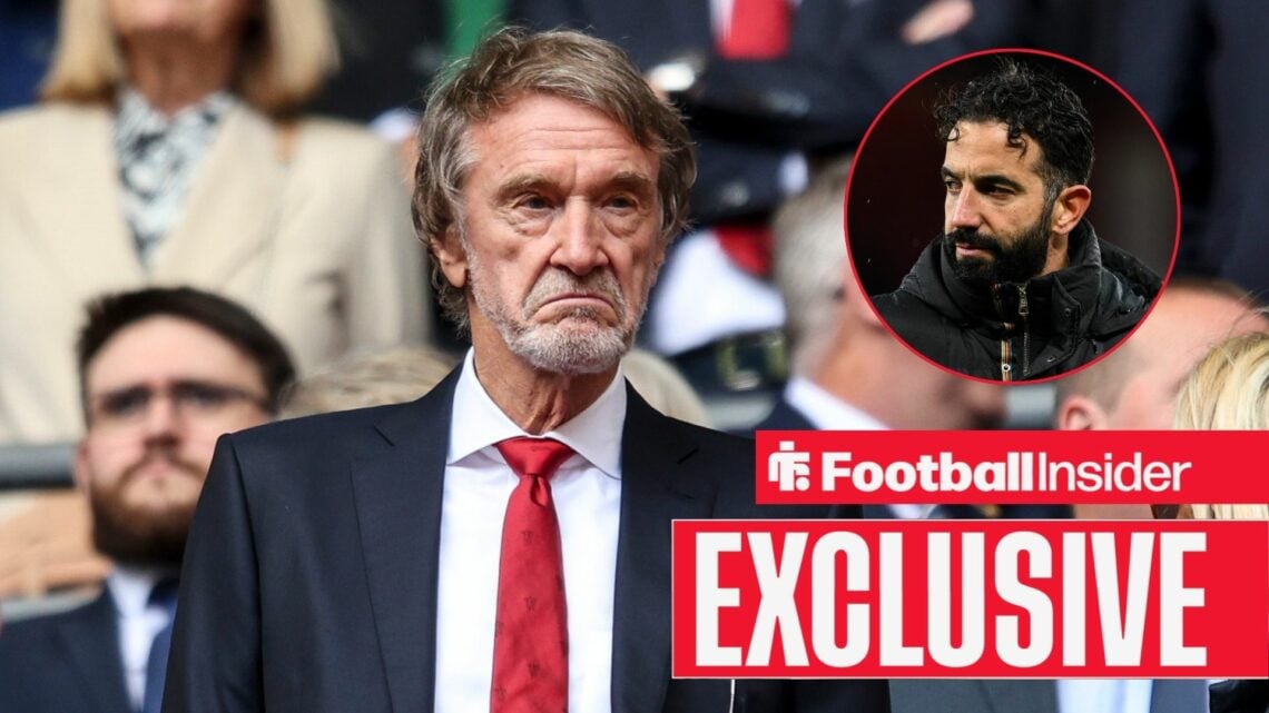 Sir Jim Ratcliffe looking sad with Ruben Amorim included in a circular inset