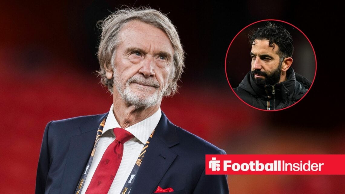 Sir Jim Ratcliffe looking unimpressed with Ruben Amorim included in a circular inset