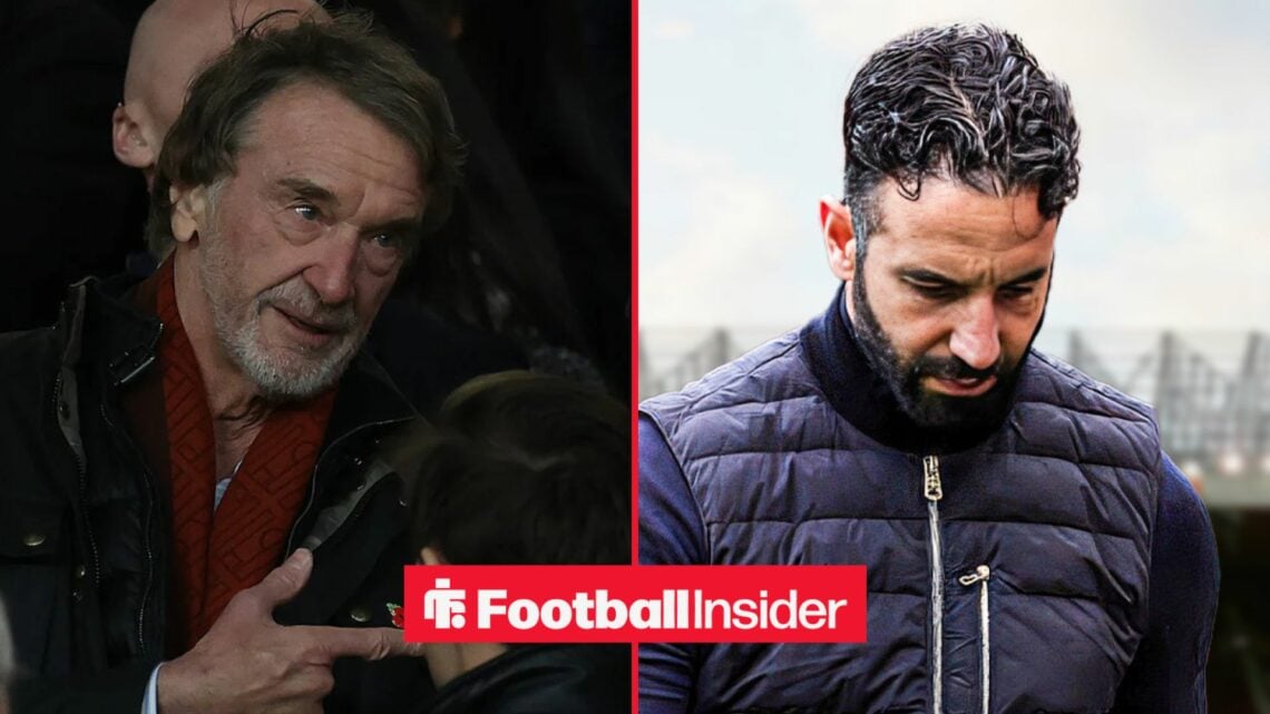 Sir Jim Ratcliffe looking concerned alongside Ruben Amorim looking upset