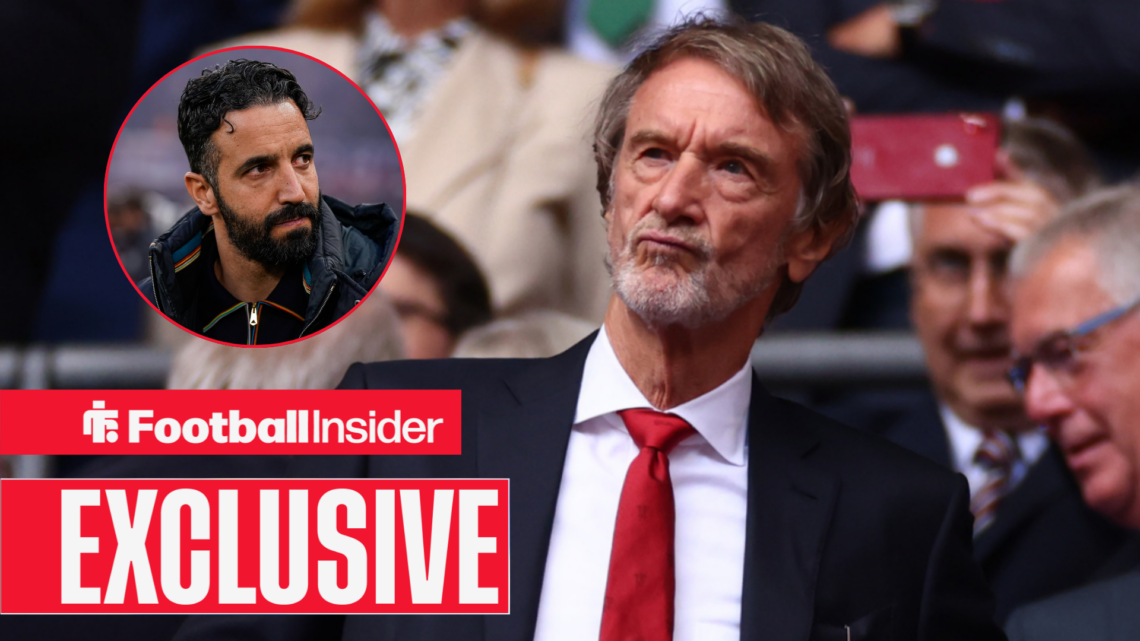 Sir Jim Ratcliffe looking annoyed with Ruben Amorim included in a circular inset