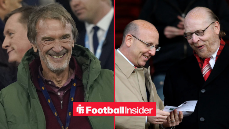 Sir Jim Ratcliffe smiling alongside the Glazers looking happy