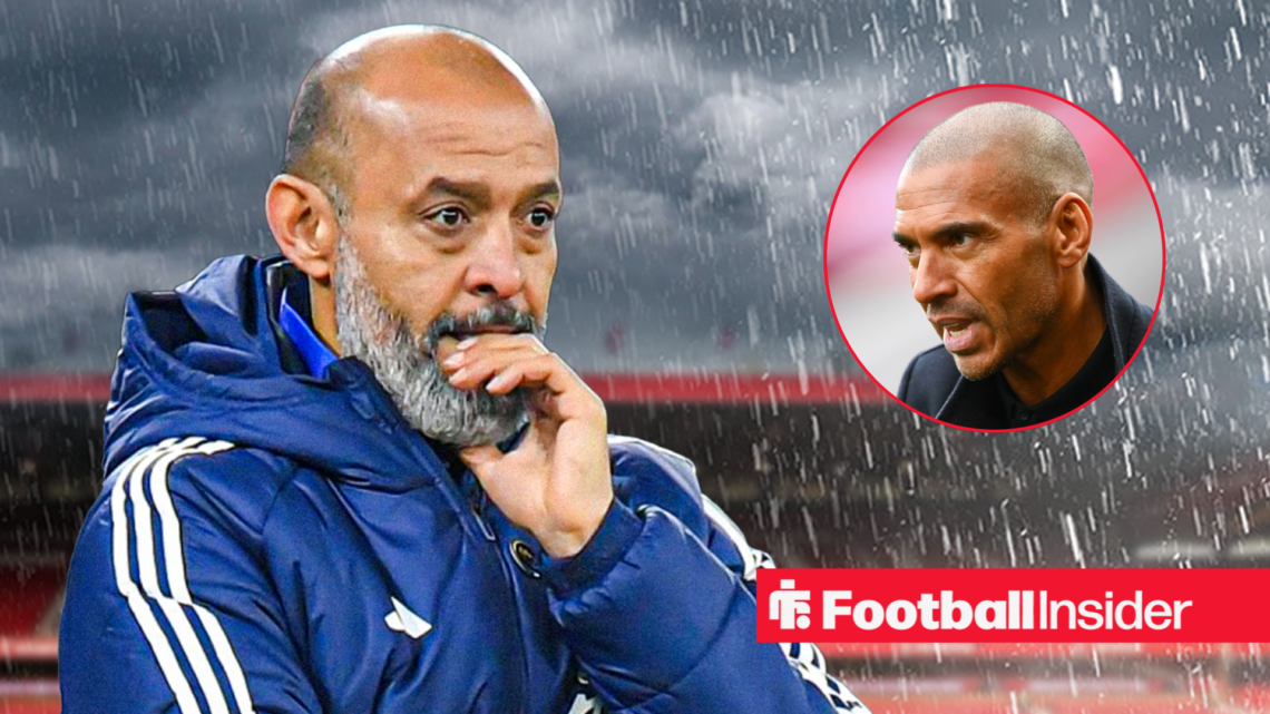 Stan Collymore as a pundit right inset with ex-Nottingham Forest boss Nuno Espirito Santo who looks upset