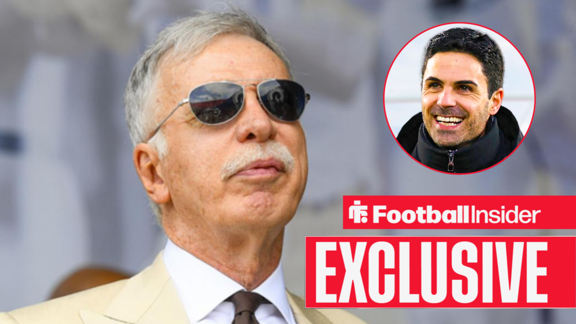Stan Kroenke wearing sunglasses with Mikel Arteta included in a circular inset