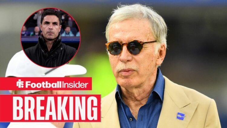 Stan Kroenke in sunglasses with Mikel Arteta included in a circular inset