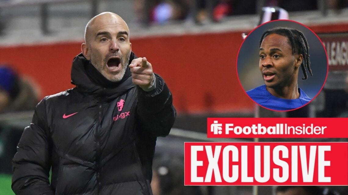 Raheem Sterling in a circular inset, Enzo Maresca pointing