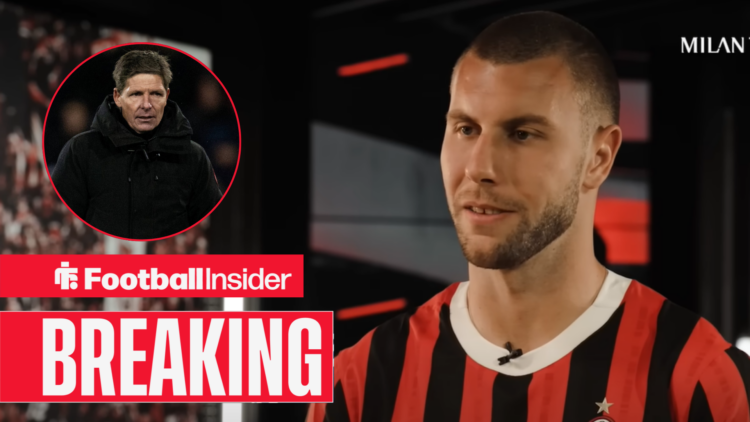 Strahinja Pavlovic in an AC Milan interview, Oliver Glasner in a circular inset