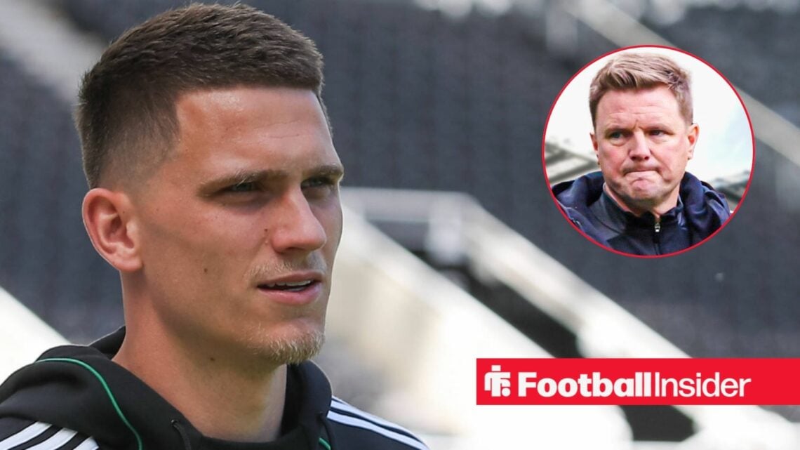 Sven Botman in Newcastle training shirt with Eddie Howe inset