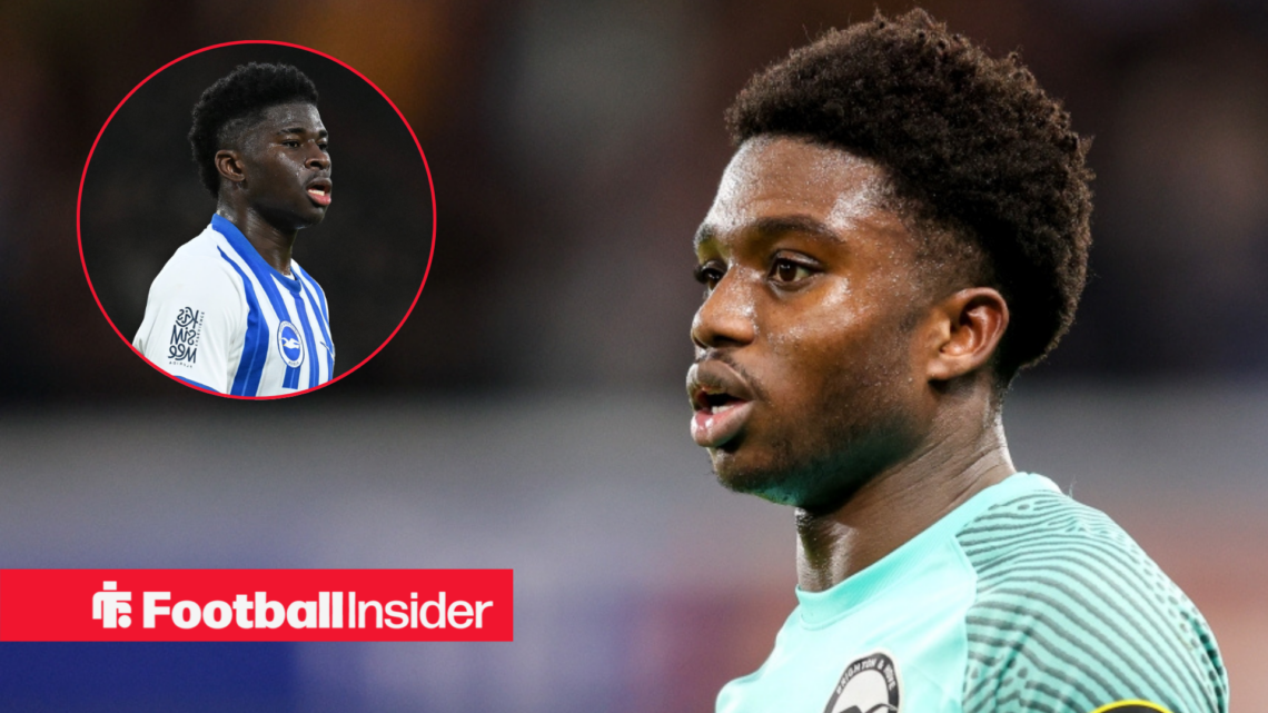 Tariq Lamptey in Brighton away shirt with Carlos Baleba inset