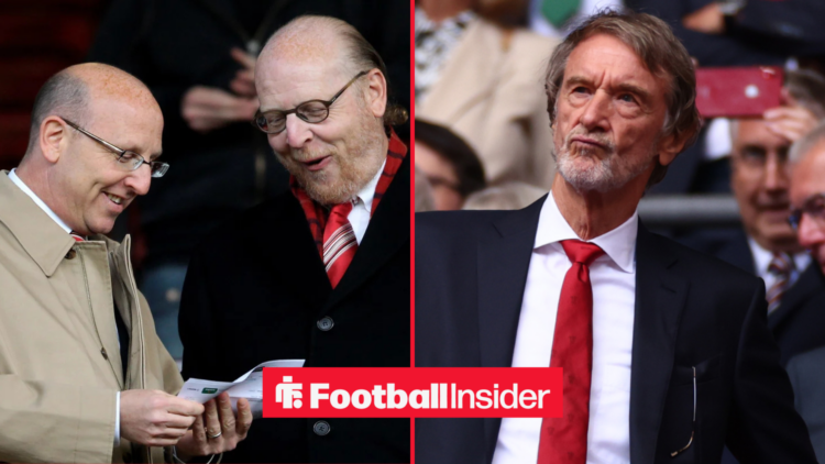 The Glazers smiling alongside Sir Jim Ratcliffe looking unhappy