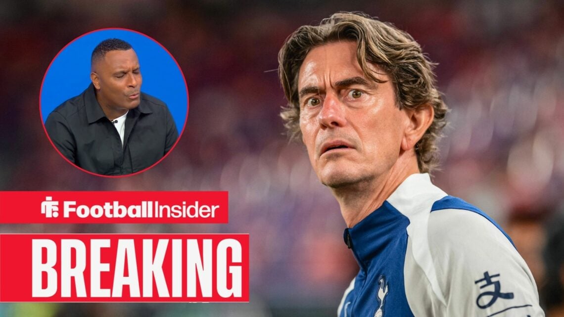 Thomas Frank looking shocked, Clinton Morrison in a circular inset
