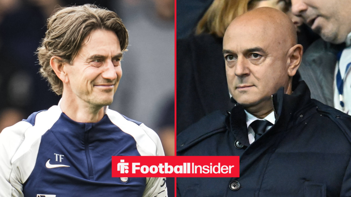 Thomas Frank smiling alongside Daniel Levy looking serious