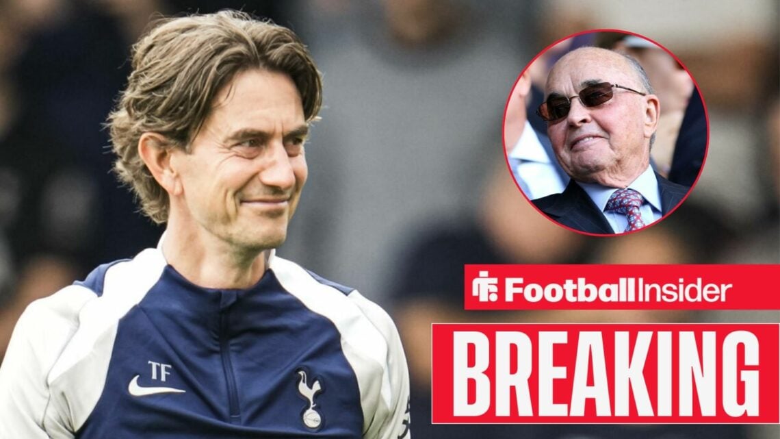 Tottenham manager Thomas Frank and co-owner Joe Lewis right inset