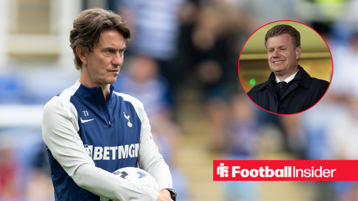 Thomas Frank on the Tottenham sidelines, Johan Lange in a circular inset