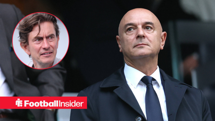 Thomas Frank looking surprised with daniel levy looking imperious