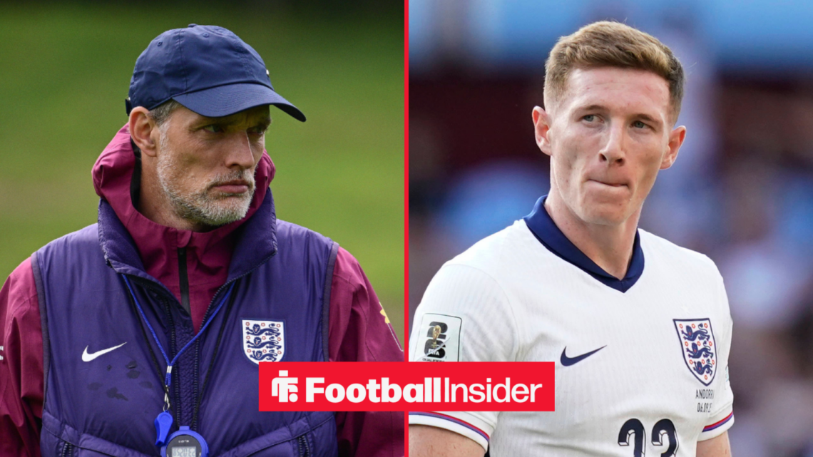 England boss Thomas Tuchel in training, with Elliot Anderson in an England shirt