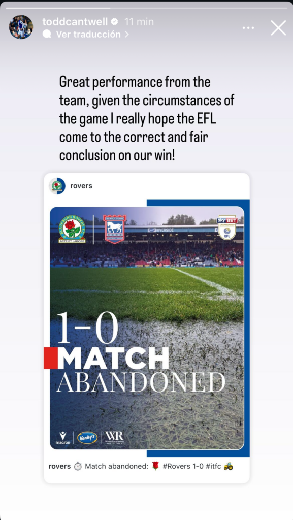 Todd Cantwell begging that the EFL give Blackburn Rovers the victory on Instagram post