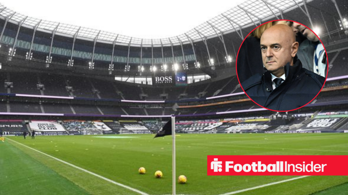 An image of the Tottenham Hotspur stadium next to a photo of former chairman Daniel Levy in a circular frame