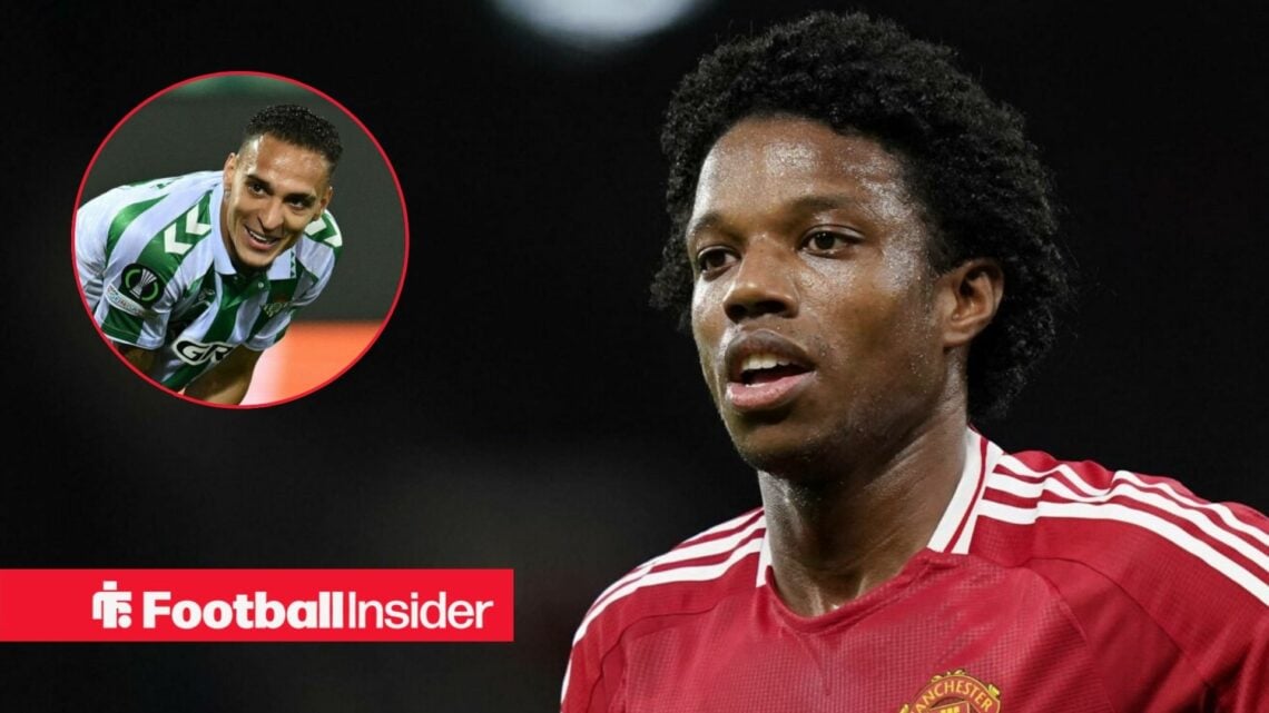 Tyrell Malacia in Man United shirt with Antony in inset