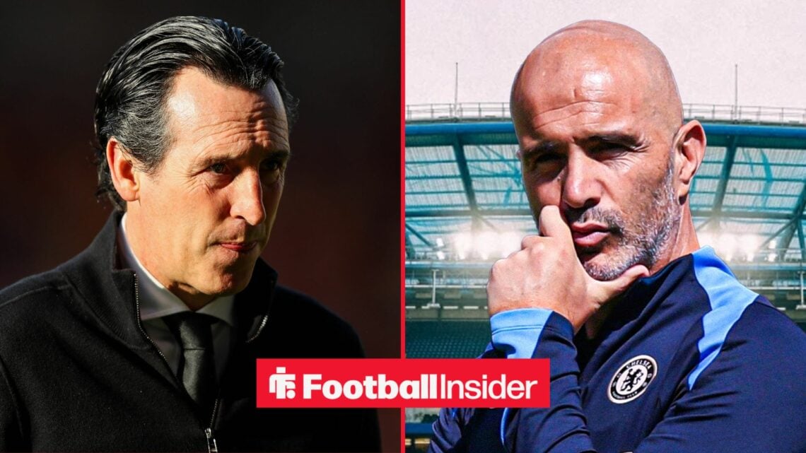Unai Emery looking serious alongside Enzo Maresca with his hand on his chin