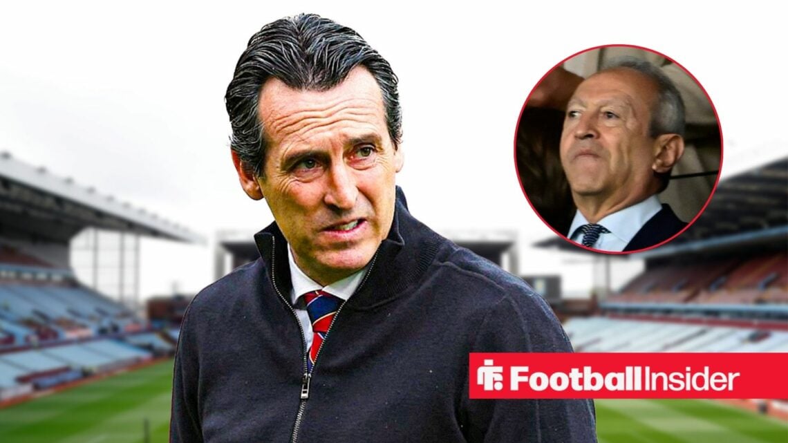Unai Emery looking concerned with Nassef Sawiris included in a circular inset
