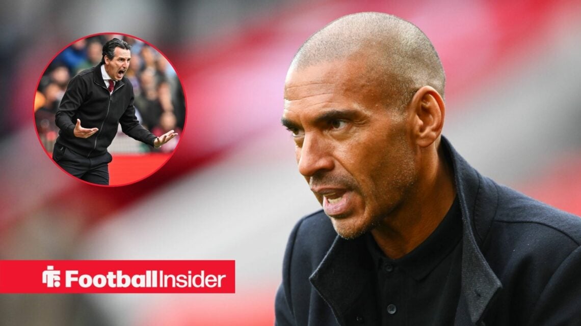 Unai Emery in a circular frame alongside Stan Collymore