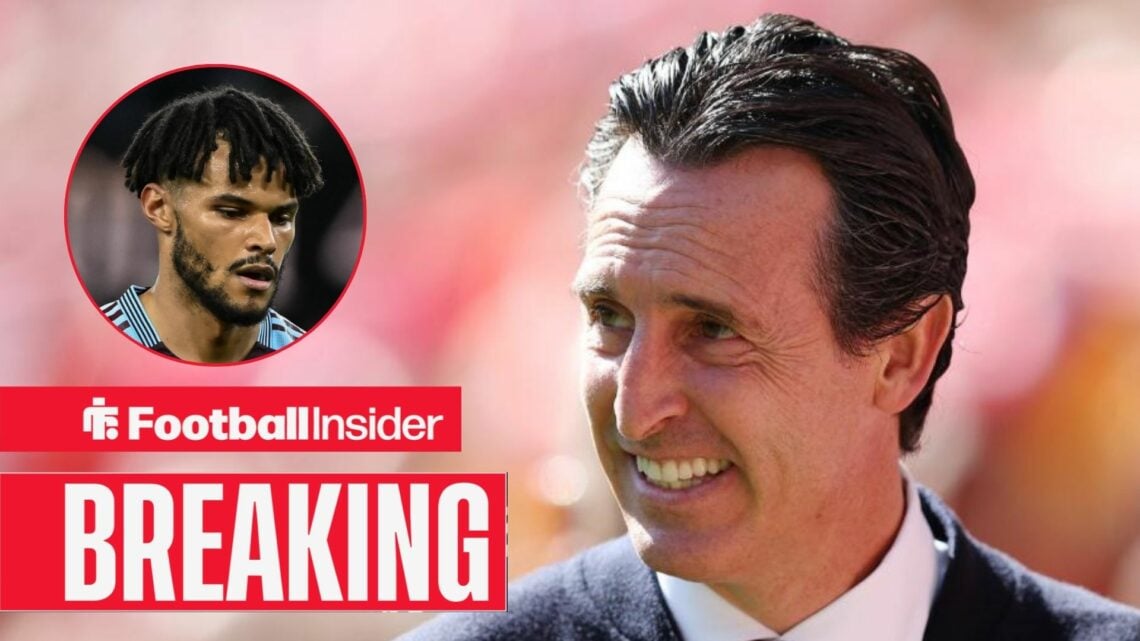 Aston Villa manager Unai Emery alongside a circular inset of Tyrone Mings