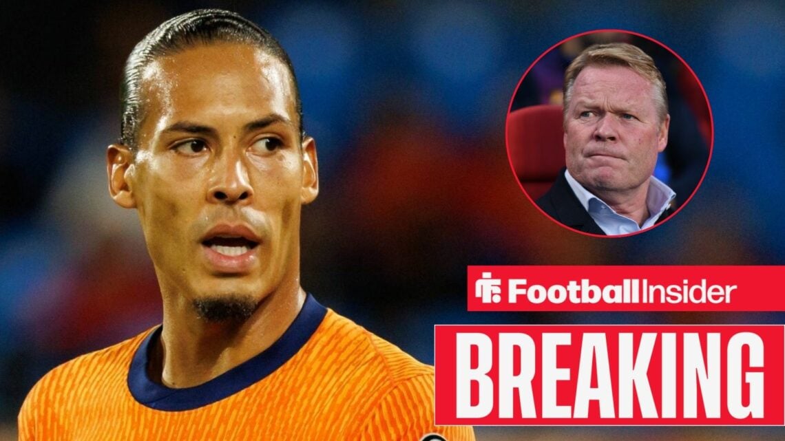 Netherlands' Virgil van Dijk in action looking at manager Ronald Koeman right inset