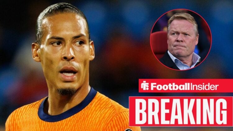 Netherlands' Virgil van Dijk in action looking at manager Ronald Koeman right inset