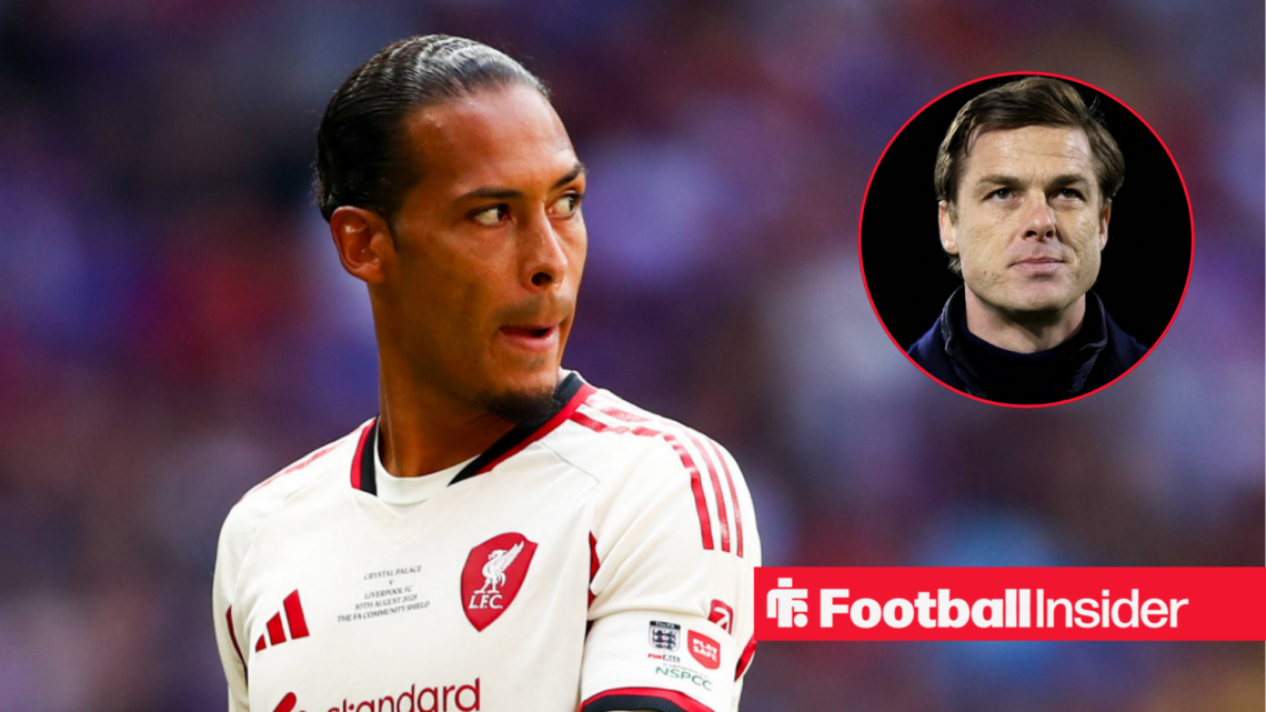 Virgil van Dijk in a while Liverpool shirt alongside a head shot of Burnley boss Scott Parker
