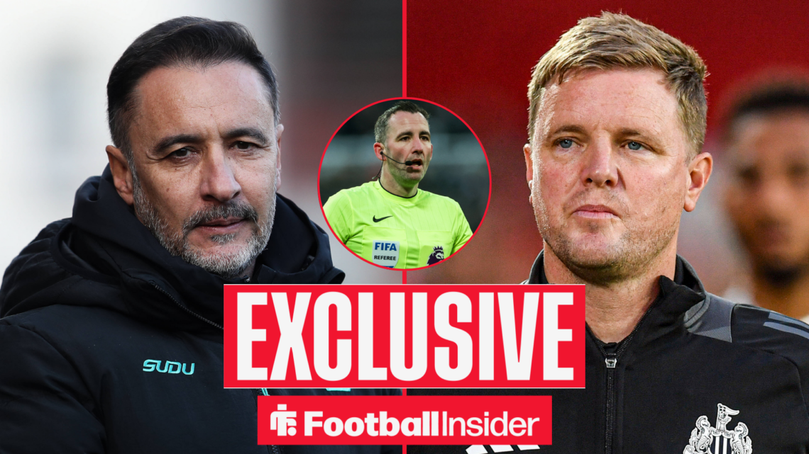 Vitor Pereira and Eddie Howe side-by-side, Chris Kavanagh in a circular inset