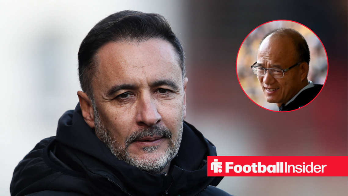 Vitor Pereira on the left looking serious with Fosun International owner of Wolves on the right