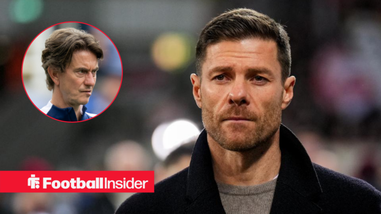 Xabi Alonso on the sidelines, with Thomas Frank in a circular inset