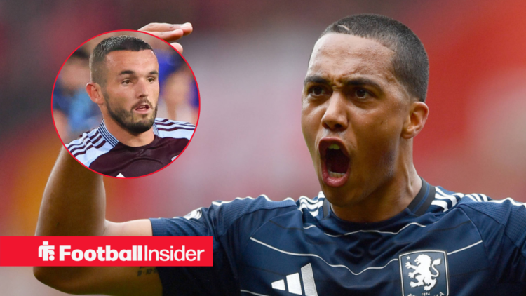 Youri Tielemans in away Aston Villa shirt with John McGinn inset