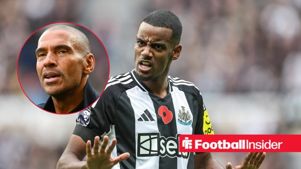 Alexander Isak in action for Newcastle with Stan Collymore inset