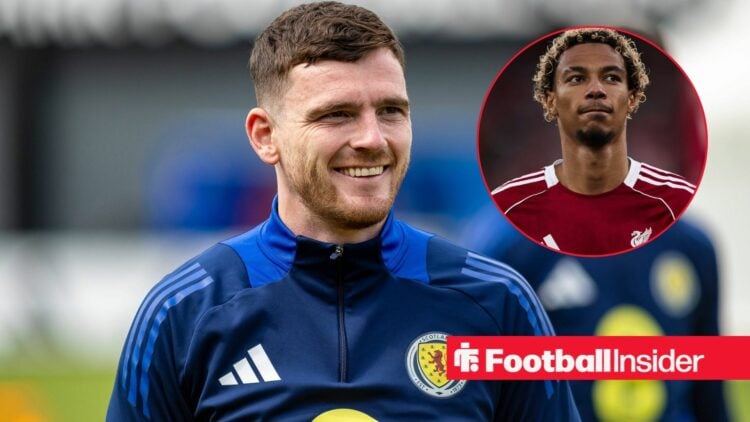 Andy Robertson in Scotland training with Hugo Ekitike inset