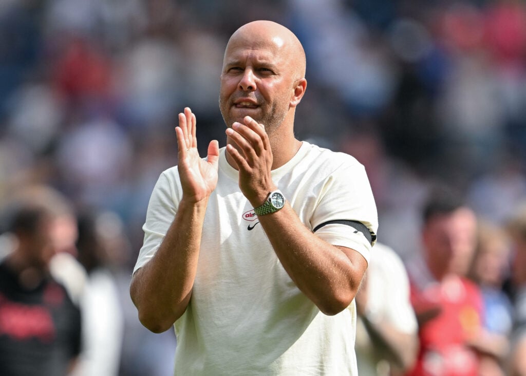 Arne Slot applauds Liverpool fans after full-time